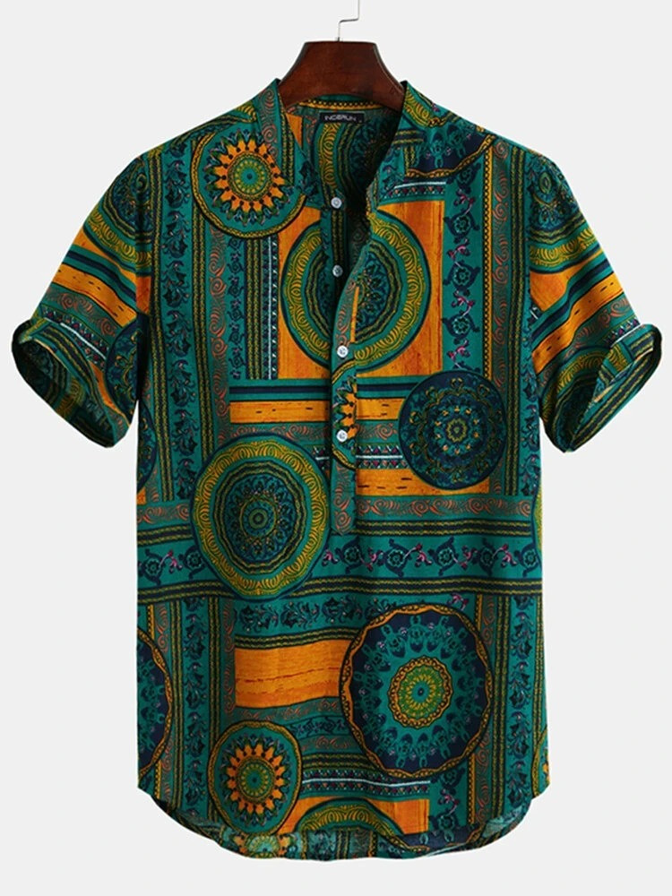 Abstract Element Pattern Print Breathable Shirts