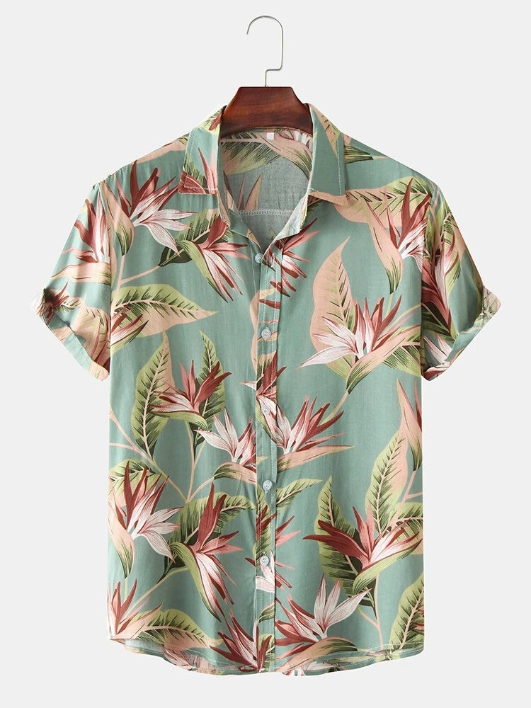 Abstract Element Leaf Pattern Printed Shirts For Mens