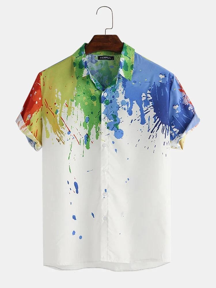Abstract Element Pattern Holi Print Breathable Shirts