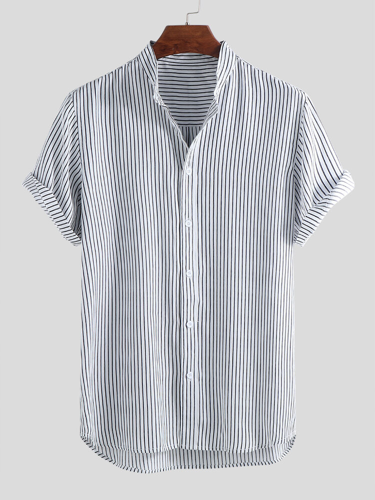 Striped Breathable Stand Collar Casual Shirts
