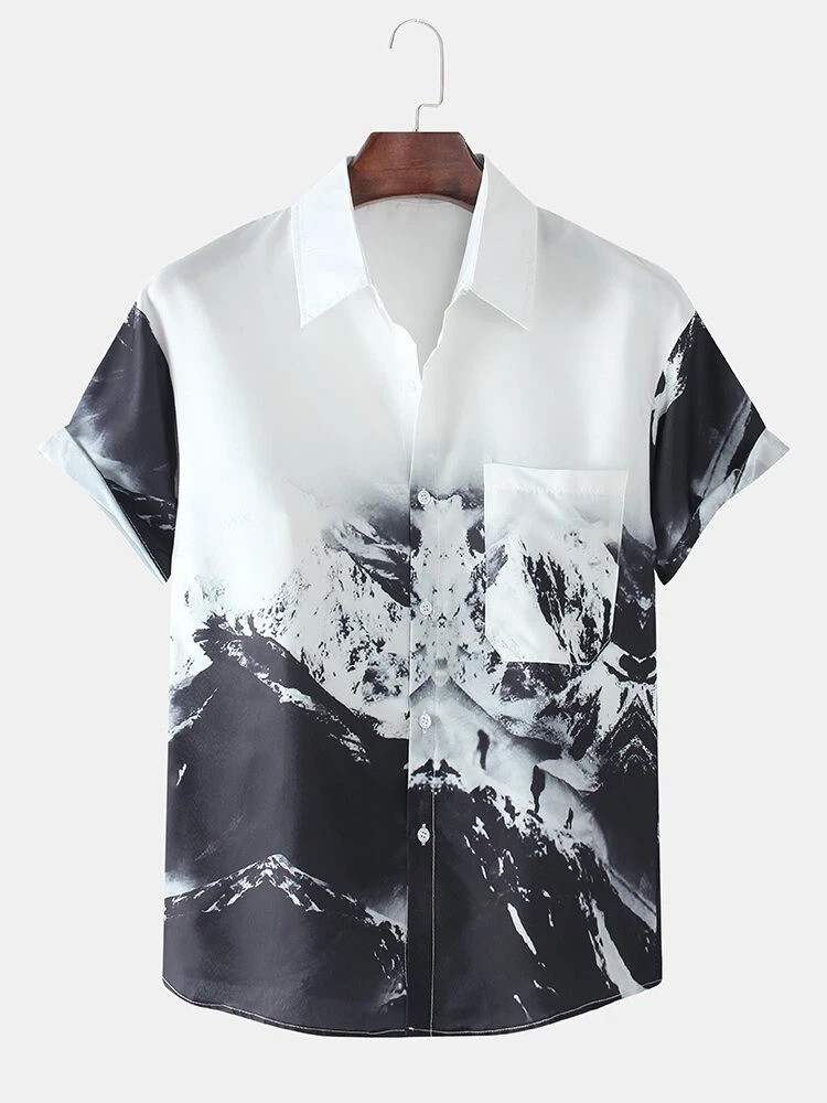 Abstract Element Pattern Black Print Breathable Shirts